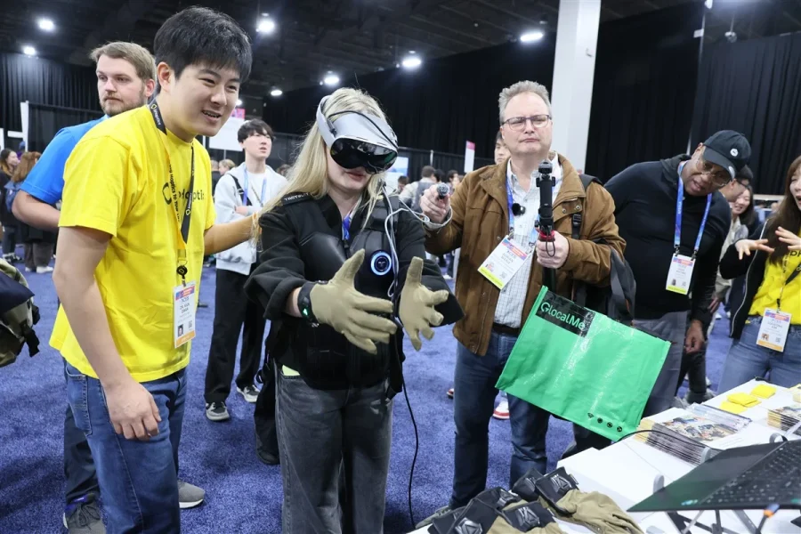 An attendee tries an AR/VR/XR product at CES Unveiled Las Vegas in 2026