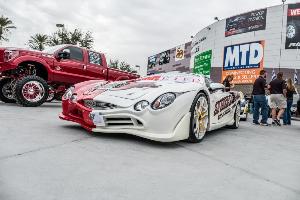 Mitsuoka Orochi on display outside the Las Vegas Convention Center at SEMA 2016